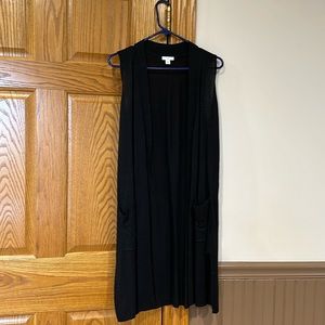 J Jill open front, sweater vest, long, lightweight, black, size small.